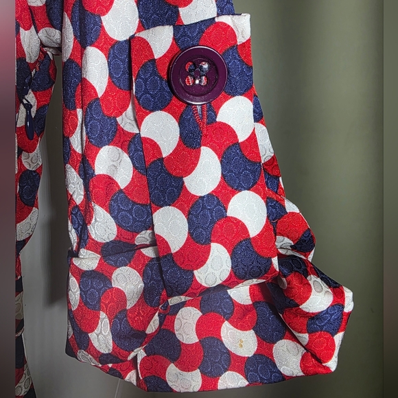 Milly Of New York Red Navy & White Geometric Faux-Wrap Dress Size 2 - Picture 6 of 8